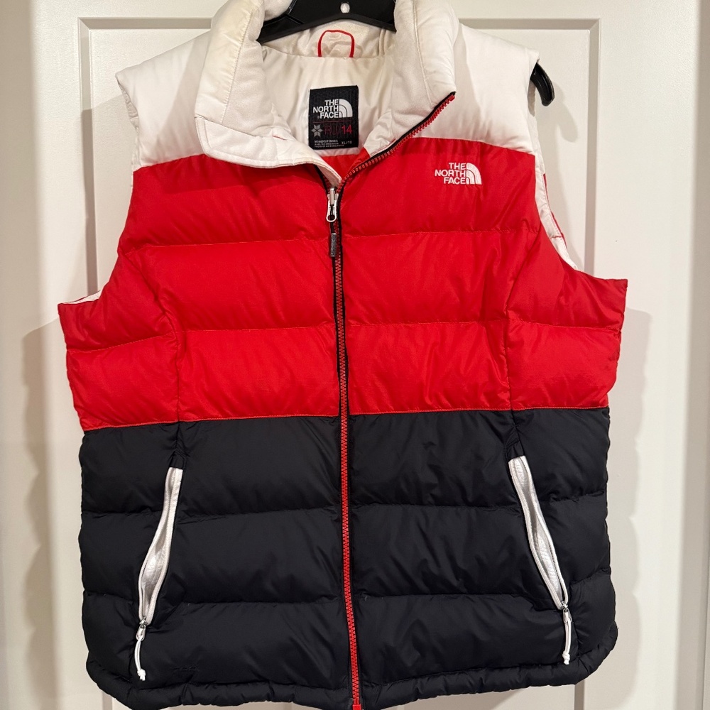 The North Face Nuptse 700 Goose Down Puffer Vest RU/14 Women in Red/Black/White